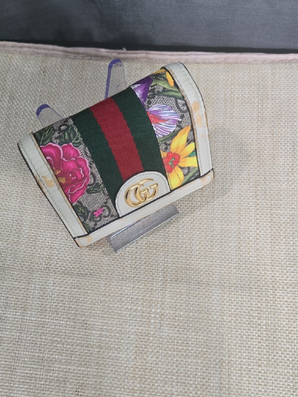 Gucci Floral Canvas Mini Wallet with Green-Red Web and White Trim - Picture 14 of 15